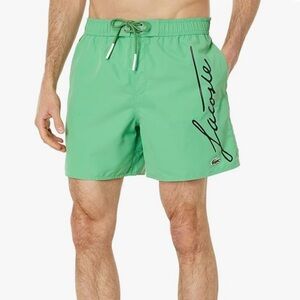Lacoste Men’s Signature Print Green Swim Shorts